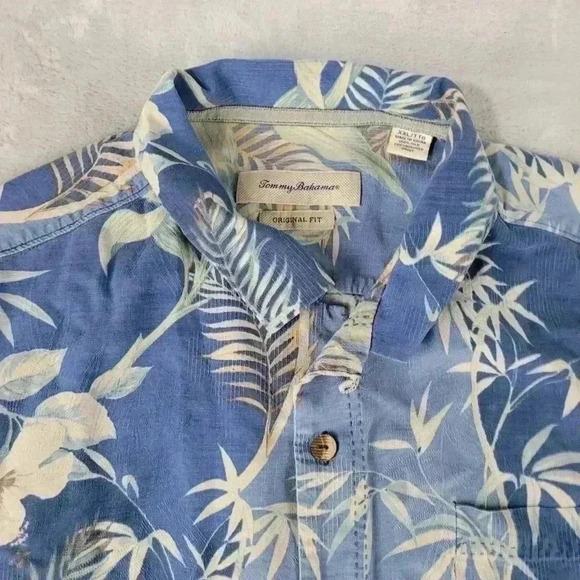 Tommy Bahama Short Sleeve Silk Button-Up Floral Shirt Blue Sz 2XL XXL - Picture 3 of 8